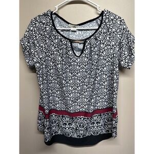 Ivy Rose Black White Scroll Print V Neck Tunic Top Women Size L‎